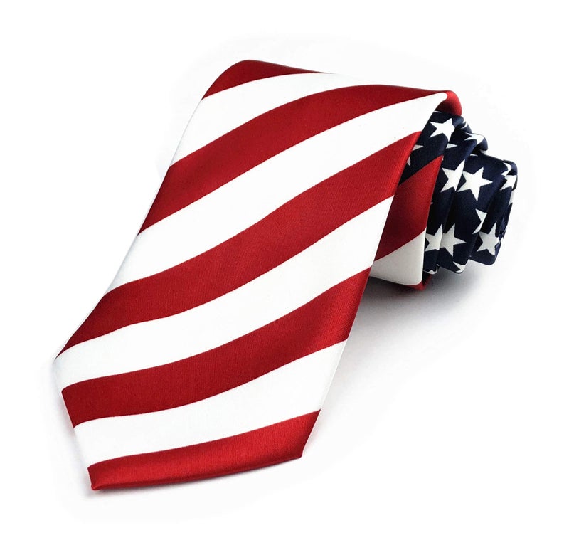 Elfeves Men's Modern Striped Patterned Formal Ties College Daily Woven Neckties (One Size, Red Blue White American Flag) - Image 1